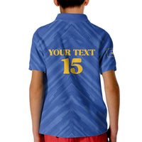 Custom Kosovo Football 2026 Kid Polo Shirt Rising Nation Blue Gold - Wonder Print Shop