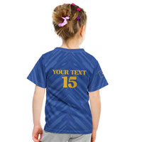 Custom Kosovo Football 2026 Kid T Shirt Rising Nation Blue Gold - Wonder Print Shop