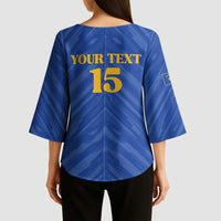 Custom Kosovo Football 2026 Kimono Sleeve Blouse Rising Nation Blue Gold - Wonder Print Shop