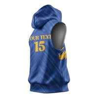 Custom Kosovo Football 2026 Sleeveless Hoodie Rising Nation Blue Gold - Wonder Print Shop