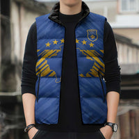 Custom Kosovo Football 2026 Sleeveless Puffer Jacket Rising Nation Blue Gold - Wonder Print Shop