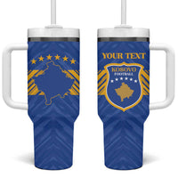 Custom Kosovo Football 2026 Tumbler With Handle Rising Nation Blue Gold - Wonder Print Shop