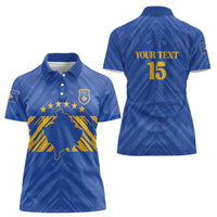 Custom Kosovo Football 2026 Women Polo Shirt Rising Nation Blue Gold - Wonder Print Shop