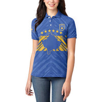 Custom Kosovo Football 2026 Women Polo Shirt Rising Nation Blue Gold - Wonder Print Shop