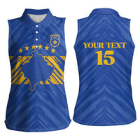 Custom Kosovo Football 2026 Women Sleeveless Polo Shirt Rising Nation Blue Gold - Wonder Print Shop