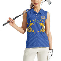 Custom Kosovo Football 2026 Women Sleeveless Polo Shirt Rising Nation Blue Gold - Wonder Print Shop