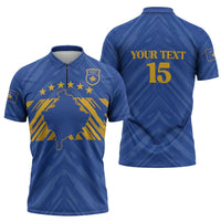 Custom Kosovo Football 2026 Zipper Polo Shirt Rising Nation Blue Gold - Wonder Print Shop