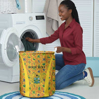 Custom Ghana Football Laundry Basket Yellow Adinkra Pattern - Wonder Print Shop