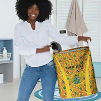Custom Ghana Football Laundry Basket Yellow Adinkra Pattern - Wonder Print Shop