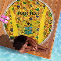 Custom Ghana Football Beach Blanket Yellow Adinkra Pattern - Wonder Print Shop