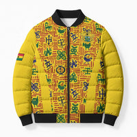 Custom Ghana Football Bomber Puffer Jacket Yellow Adinkra Pattern - Wonder Print Shop