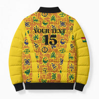 Custom Ghana Football Bomber Puffer Jacket Yellow Adinkra Pattern - Wonder Print Shop