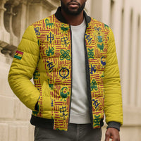 Custom Ghana Football Bomber Puffer Jacket Yellow Adinkra Pattern - Wonder Print Shop
