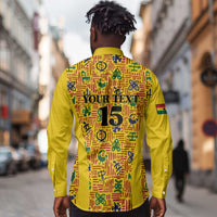 Custom Ghana Football Long Sleeve Button Shirt Yellow Adinkra Pattern - Wonder Print Shop