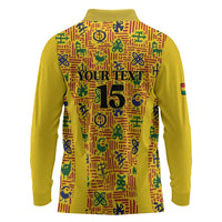 Custom Ghana Football Long Sleeve Polo Shirt Yellow Adinkra Pattern - Wonder Print Shop
