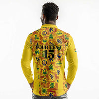Custom Ghana Football Long Sleeve Polo Shirt Yellow Adinkra Pattern - Wonder Print Shop