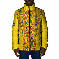 Custom Ghana Football Padded Jacket Yellow Adinkra Pattern - Wonder Print Shop