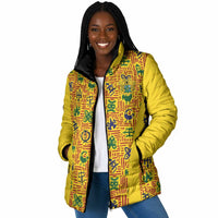 Custom Ghana Football Padded Jacket Yellow Adinkra Pattern - Wonder Print Shop
