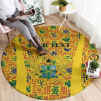 Custom Ghana Football Round Carpet Yellow Adinkra Pattern - Wonder Print Shop