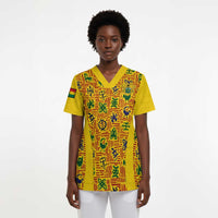 Custom Ghana Football Scrub Top Yellow Adinkra Pattern - Wonder Print Shop