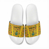 Custom Ghana Football Slide Sandals Yellow Adinkra Pattern - Wonder Print Shop