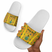 Custom Ghana Football Slide Sandals Yellow Adinkra Pattern - Wonder Print Shop