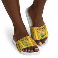 Custom Ghana Football Slide Sandals Yellow Adinkra Pattern - Wonder Print Shop