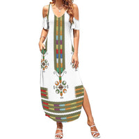 Ethiopian Traditional Habesha Costume Family Matching Summer Maxi Dress and Hawaiian Shirt Cross With Tilet Pattern