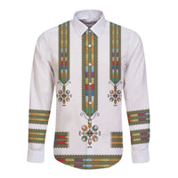 Ethiopian Traditional Habesha Costume Long Sleeve Button Shirt Cross With Tilet Pattern