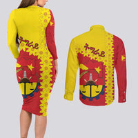Tigray Region Couples Matching Long Sleeve Bodycon Dress and Long Sleeve Button Shirt Tigray Emblem With Flag Map