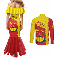 Tigray Region Couples Matching Mermaid Dress and Long Sleeve Button Shirt Tigray Emblem With Flag Map