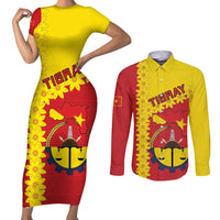 Tigray Region Couples Matching Short Sleeve Bodycon Dress and Long Sleeve Button Shirt Tigray Emblem With Flag Map