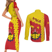 Tigray Region Couples Matching Short Sleeve Bodycon Dress and Long Sleeve Button Shirt Tigray Emblem With Flag Map