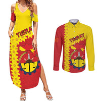 Tigray Region Couples Matching Summer Maxi Dress and Long Sleeve Button Shirt Tigray Emblem With Flag Map