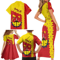 Tigray Region Family Matching Short Sleeve Bodycon Dress and Hawaiian Shirt Tigray Emblem With Flag Map