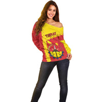 Tigray Region Off Shoulder Sweater Tigray Emblem With Flag Map