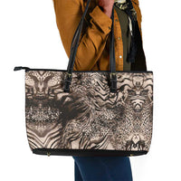 African Safari Zebra Leopard Swirl Pattern Leather Tote Bag