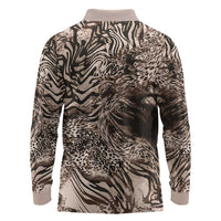 African Safari Zebra Leopard Swirl Pattern Long Sleeve Polo Shirt