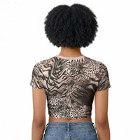 African Safari Zebra Leopard Swirl Pattern Raglan Cropped T shirt