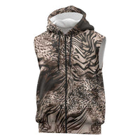 African Safari Zebra Leopard Swirl Pattern Sleeveless Zip Hoodie