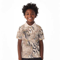 African Zebra Leopard Pattern Kid Polo Shirt Sand Taupe Beige