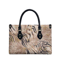 African Zebra Leopard Pattern Leather Bag Sand Taupe Beige