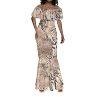 African Zebra Leopard Pattern Mermaid Dress Sand Taupe Beige