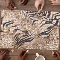 African Zebra Leopard Pattern Puzzle Sand Taupe Beige