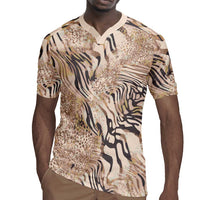 African Zebra Leopard Pattern Rugby Jersey Sand Taupe Beige