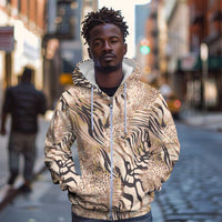African Zebra Leopard Pattern Zip Hoodie Sand Taupe Beige