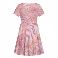 African Zebra Leopard Pattern Kid Short Sleeve Dress Blush Savannah