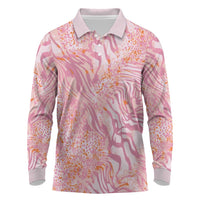African Zebra Leopard Pattern Long Sleeve Polo Shirt Blush Savannah
