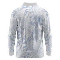 African Zebra Leopard Pattern Long Sleeve Polo Shirt Sky Savannah