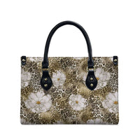 African Leopard Floral Pattern Leather Bag Sahara Pearl